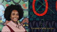 Uzo Njoku and a fabric she designed