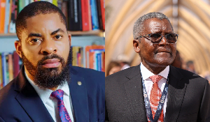 A photo collage of Deji Adeyanju and Africa's richest man, Aliko Dangote