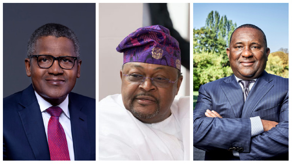 A collage of Aliko Dangote, Mike Adenuga and Abdulsamad Rabiu