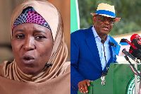 A photo collage of Aisha Yesufu and FCT Minister, Nyesom Wike